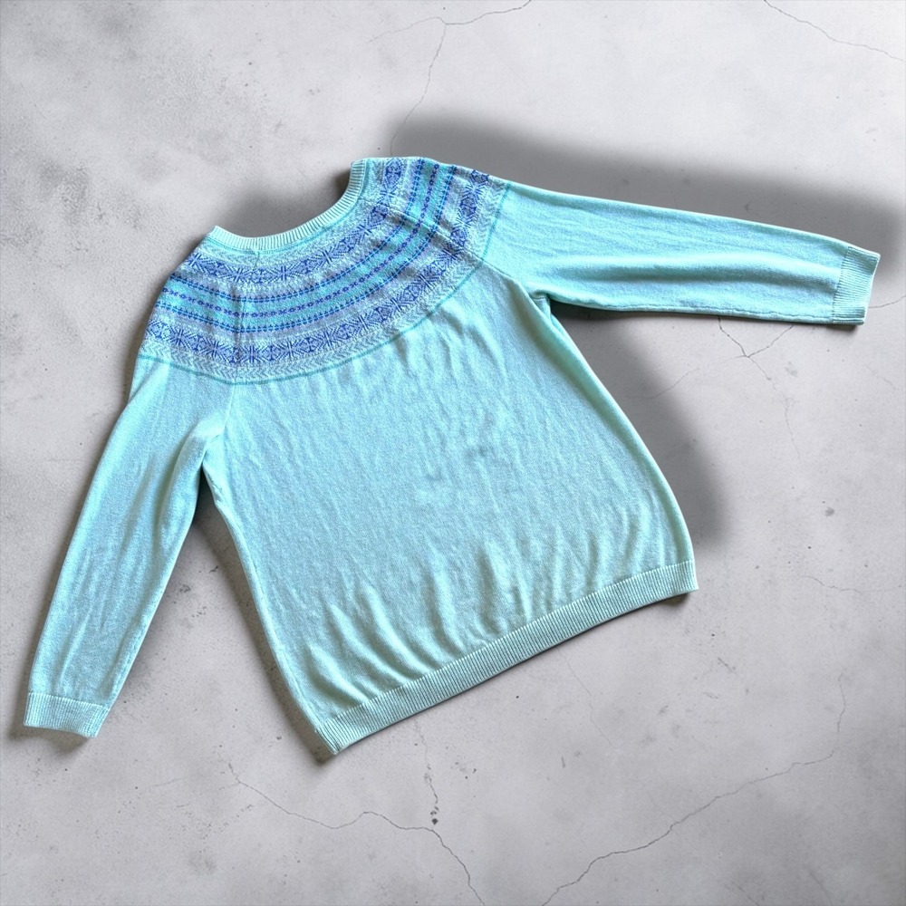 Talbots Plus Womens 1X Mint Green Fair Isle Yoke Lambs Wool Blend Sweater - Picture 5 of 6